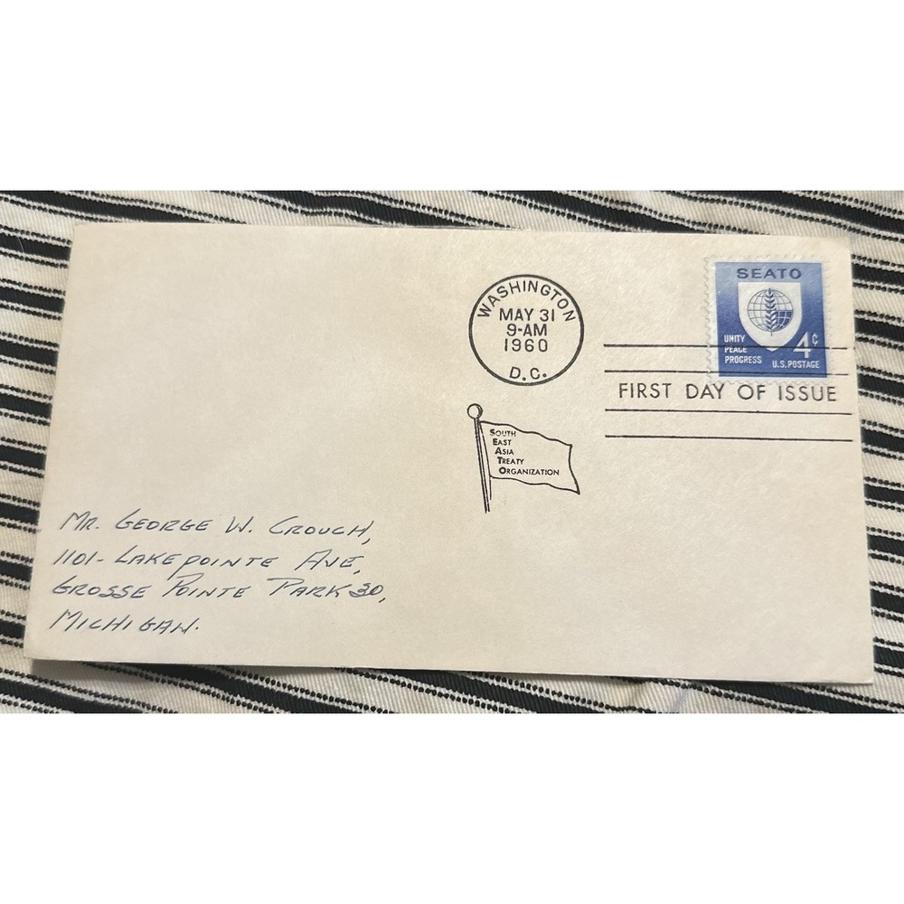 First Day Of Issue Seato Unity Peace Progress WA DC 1960 Stamp Envelope Cover